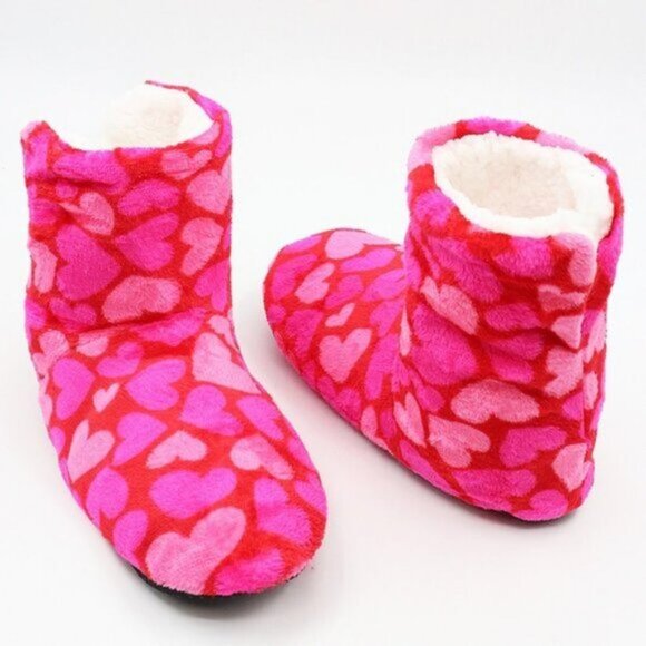 Thermal Heart Print Winter Slipper Socks Knit Fleece Slip Resistant - Picture 1 of 6